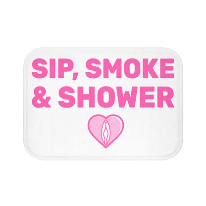 Sip, Smoke & Shower (White) - Bathroom Mat