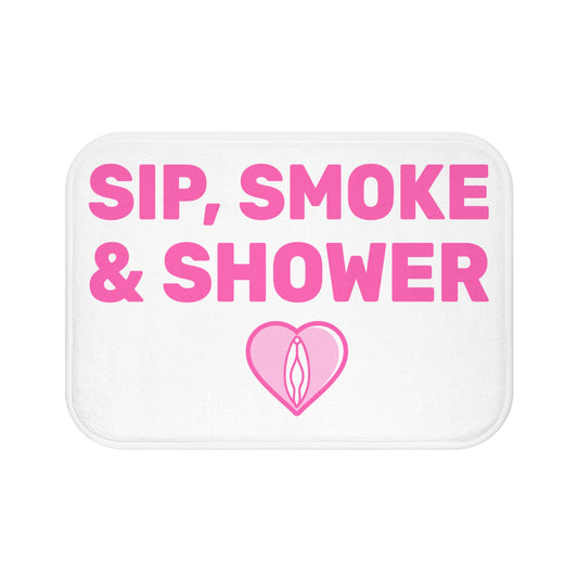 Sip, Smoke & Shower (White) - Bathroom Mat